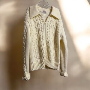 Richman Brothers Cream Cable Knit Jumper Sweater Sz S Zip Up